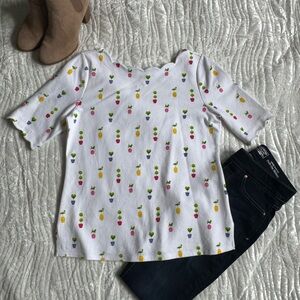 EUC!💕 Charter Club White Top with Pink, Green and Navy Dot Motifs